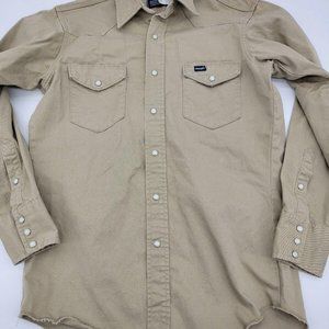 Wrangler Men's MD 15.5 33 Tan Denim Button  X-Long Tails Pearl Snap Shirt